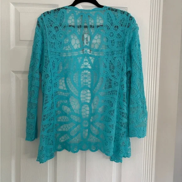Chico's Turquoise Lace Cardigan Size 2. BNWT - Picture 4 of 4
